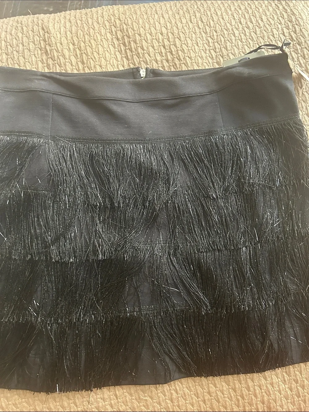 Aqua Black Fringe Tiered Mini Skirt